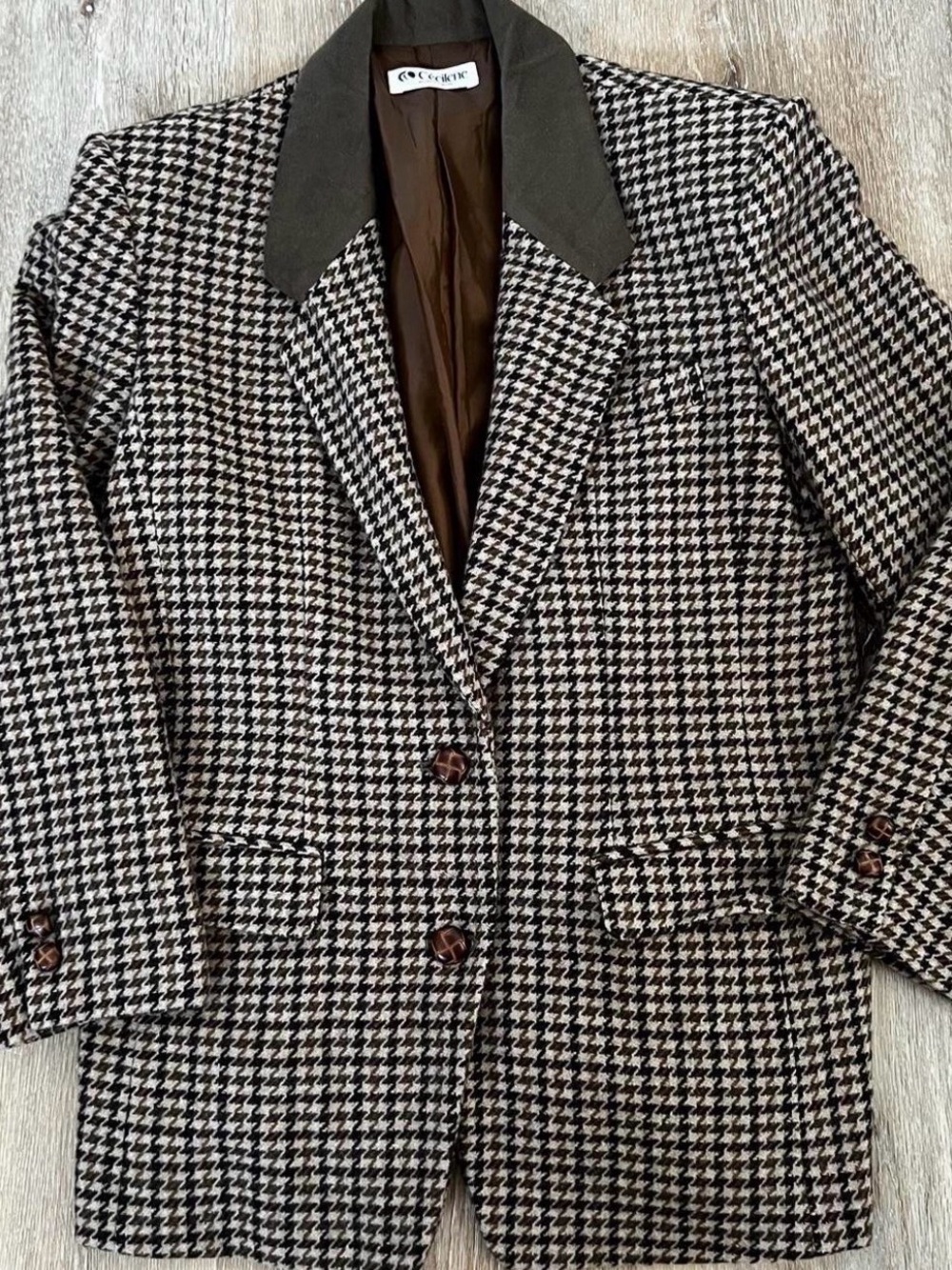 Vintage Ceceline Tan and Brown Houndstooth Blazer